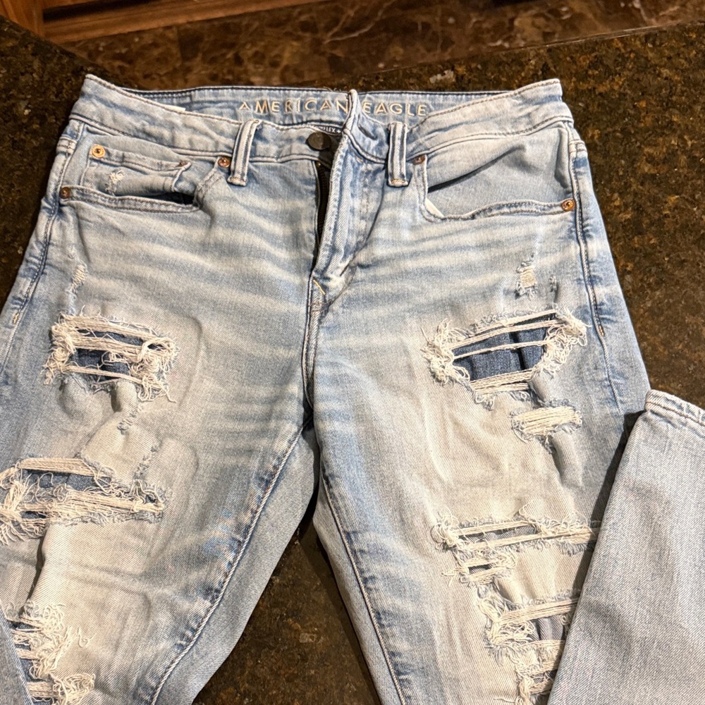 American Eagle Outfitters Light Blue Ripped Skinny Jeans